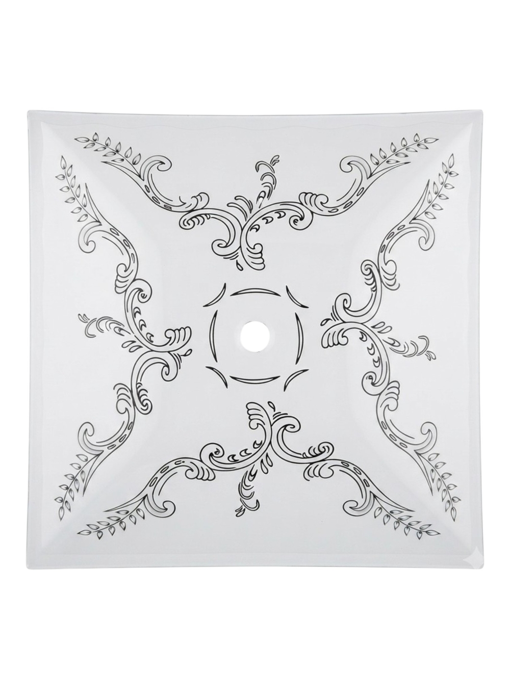 Vintage MCM Paisley Scroll Pattern Ceiling Light Shade Square Frosted Glass 12"